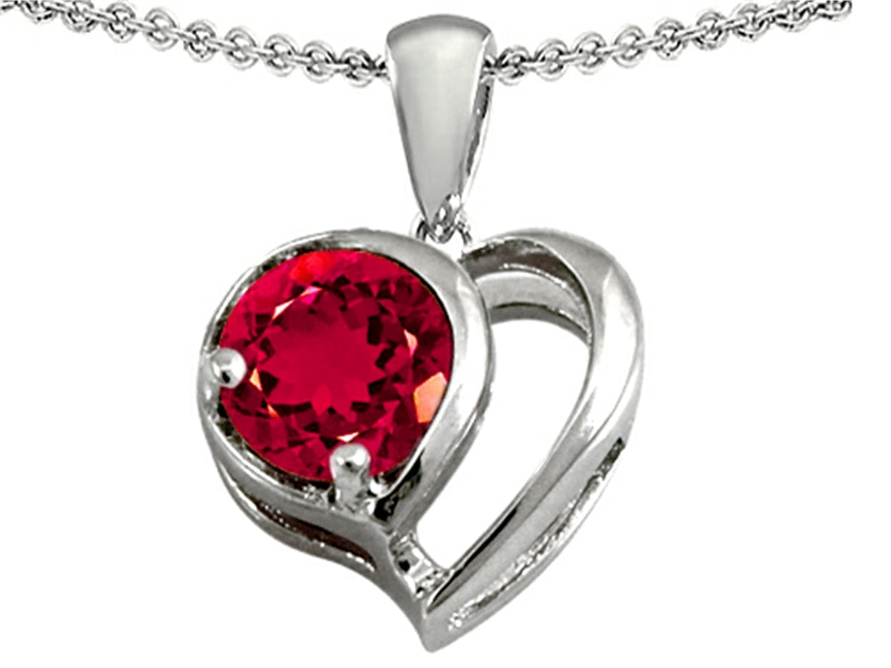 Star K Heart Shape Pendant Necklace With Round Created Ruby