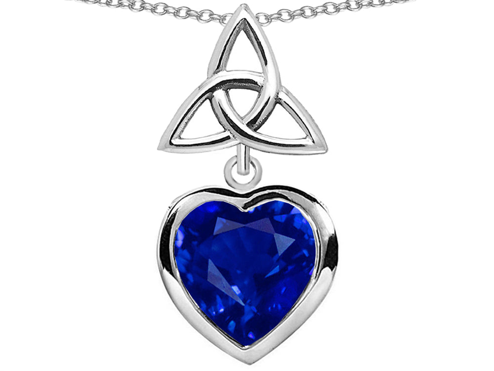 Star K Love Knot Pendant Necklace with Heart 9mm Simulated Sapphire