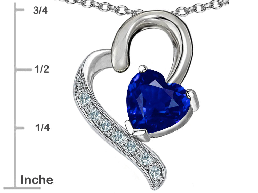 Star K 7mm Heart Shape Created Sapphire Heart Pendant Necklace