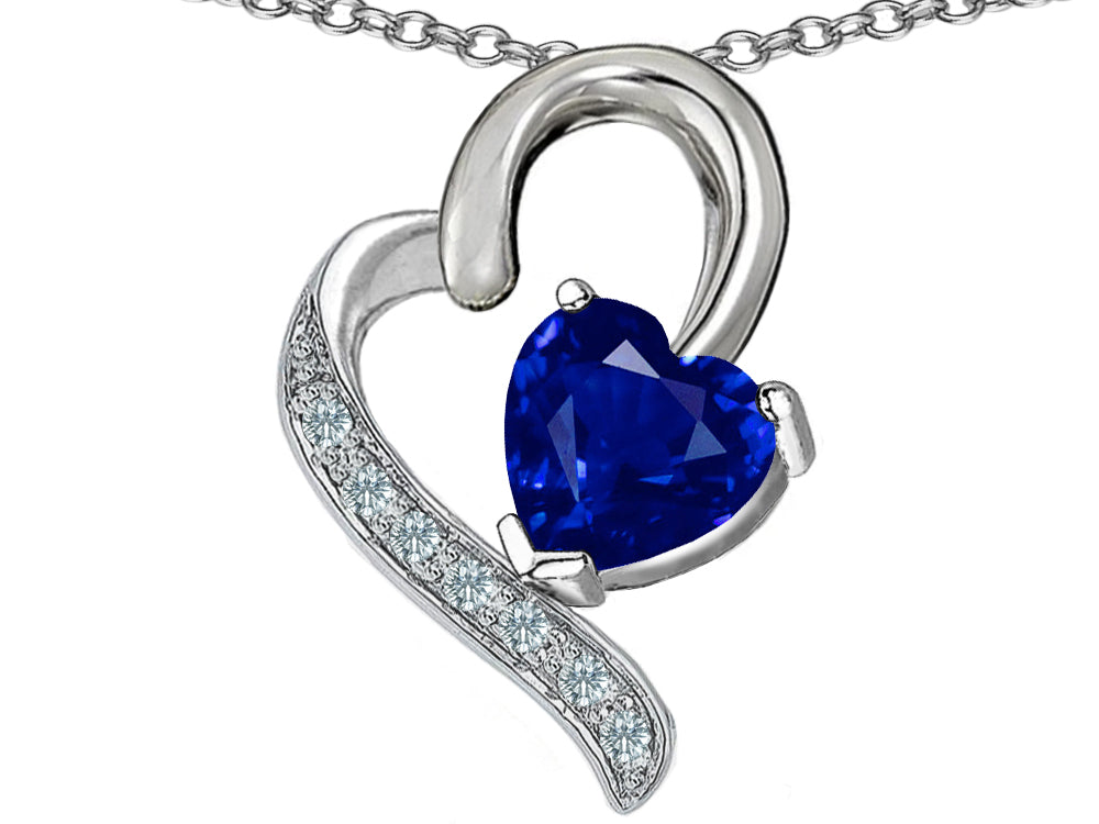 Star K 7mm Heart Shape Created Sapphire Heart Pendant Necklace
