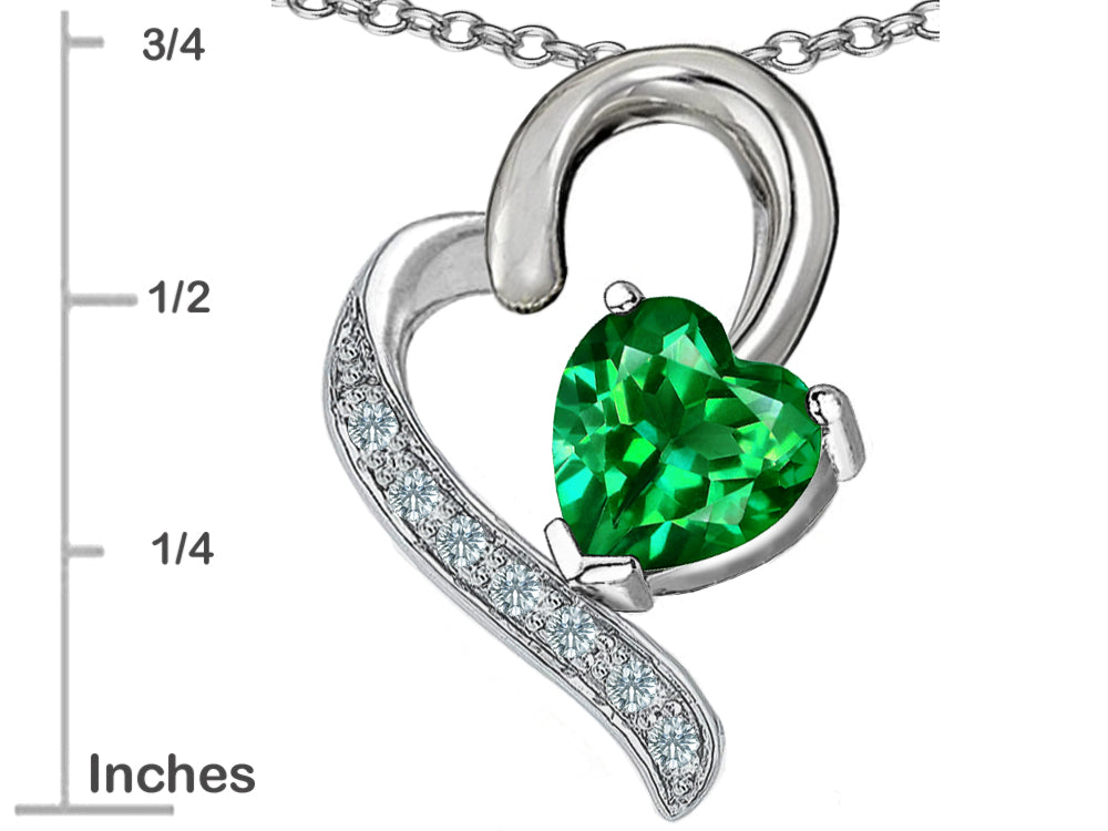 Star K 7mm Heart Shape Simulated Emerald Heart Pendant Necklace