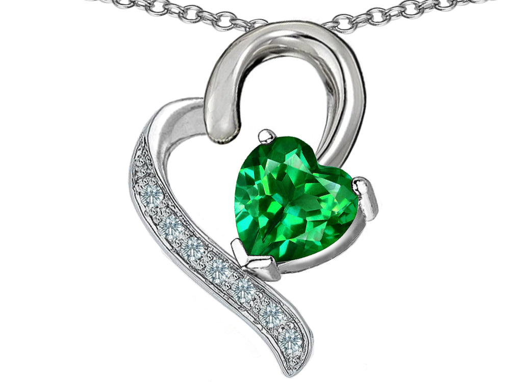 Star K 7mm Heart Shape Simulated Emerald Heart Pendant Necklace