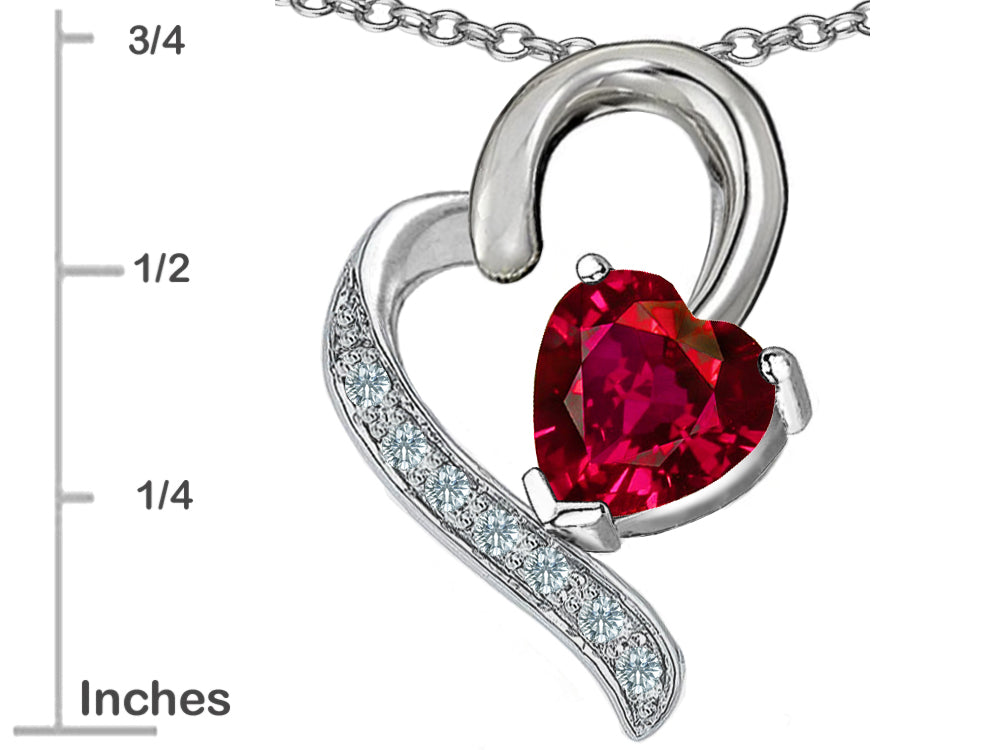 Star K 7mm Heart Shape Created Ruby Heart Pendant Necklace