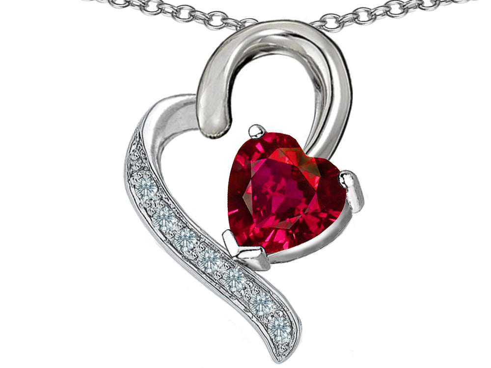 Star K 7mm Heart Shape Created Ruby Heart Pendant Necklace