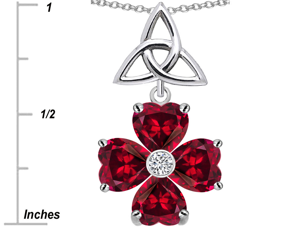 Star K Lucky Shamrock Celtic Knot Made With Heart 6mm Created Ruby Pendant Necklace