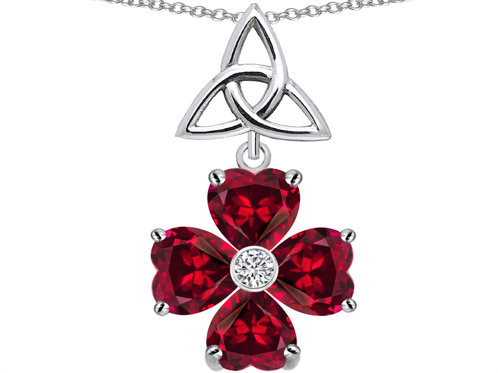 Star K Lucky Shamrock Celtic Knot Made With Heart 6mm Created Ruby Pendant Necklace