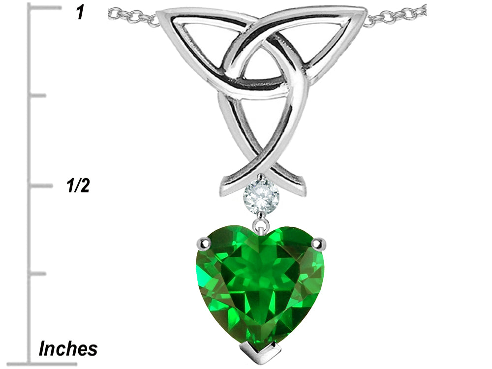 Star K Love Knot Pendant Necklace with 8mm Heart Shape Simulated Emerald