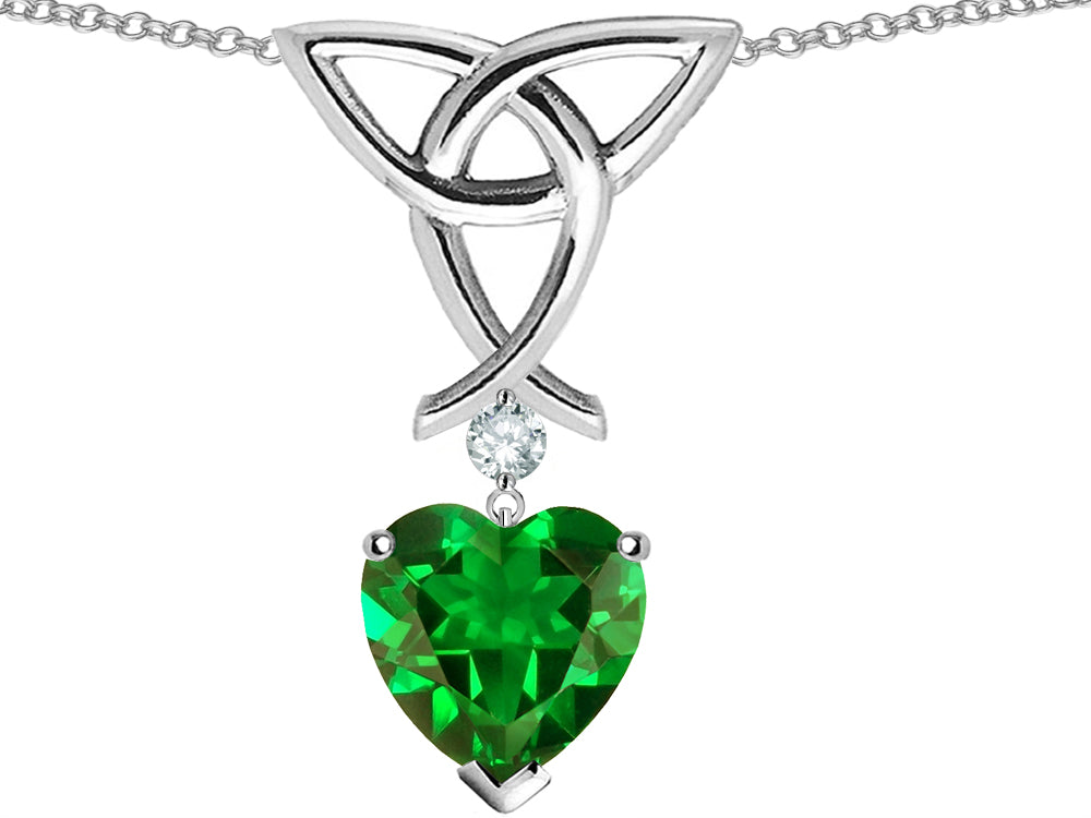 Star K Love Knot Pendant Necklace with 8mm Heart Shape Simulated Emerald