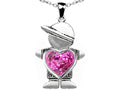 Star K Boy Holding 8mm Mother Heart September Birth Month Pendant Necklace with Created Pink Sapphire