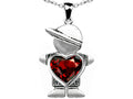 Star K Boy Holding 8mm Mother Heart January Birth Month Pendant Necklace with Simulated Garnet