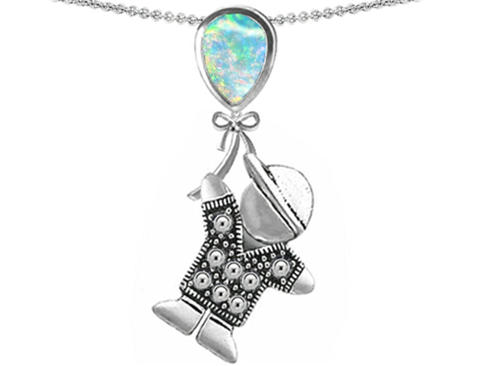 Star K Boy Holding a Balloon Mother October Birth Month Pear Shape Created Opal Pendant Necklace