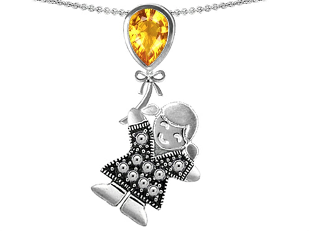 Star K Girl Holding a Balloon Mother November Birth Month Pear Shape Simulated Citrine Pendant Necklace