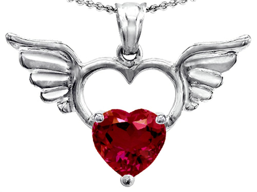 Star K Wings Of Love Birth Month Pendant Necklace with 8mm Heart Shape Created Ruby