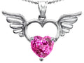 Star K Wings Of Love Birth Month Pendant Necklace with 8mm Heart Shape Created Pink Sapphire