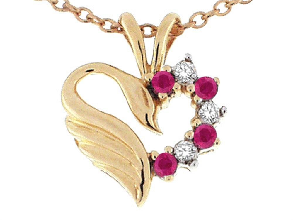 Tommaso Design Heart Shaped Love Swan Pendant Necklace with Genuine Ruby and Diamonds
