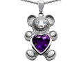 Star K Love Bear Holding Birth Month of February 8mm Heart Shape Simulated Amethyst Pendant Necklace