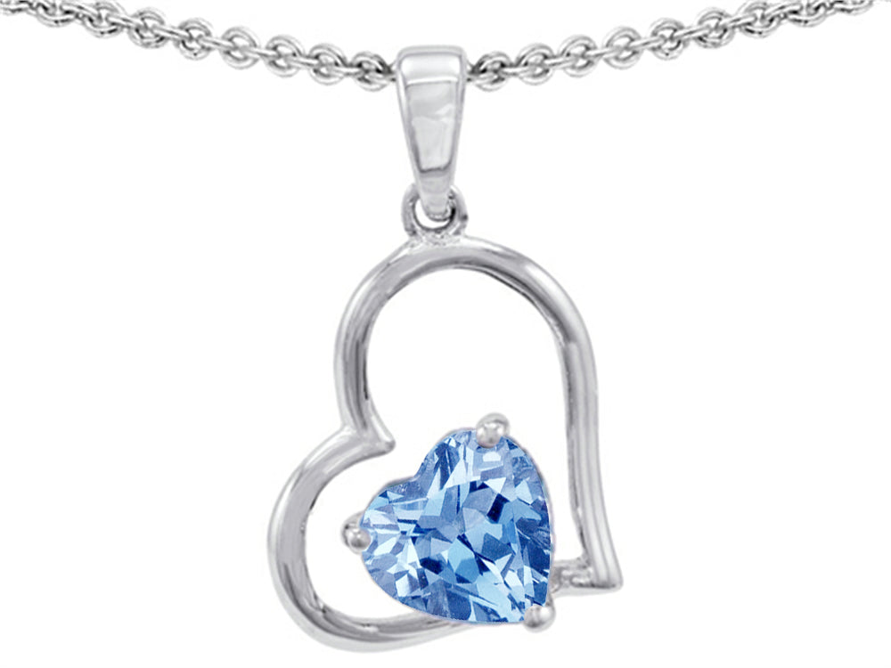 Star K 7mm Heart Shape Simulated Aquamarine Pendant Necklace