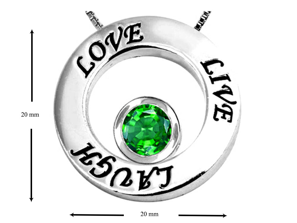 Star K Live/Love/Laugh Circle of Life Pendant Necklace with May Birth Month Round 7mm Simulated Emerald