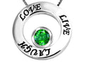 Star K Live/Love/Laugh Circle of Life Pendant Necklace with May Birth Month Round 7mm Simulated Emerald
