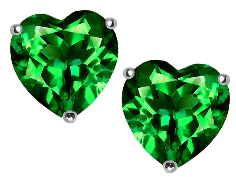 Star K 7mm Heart Simulated Emerald Earrings Studs