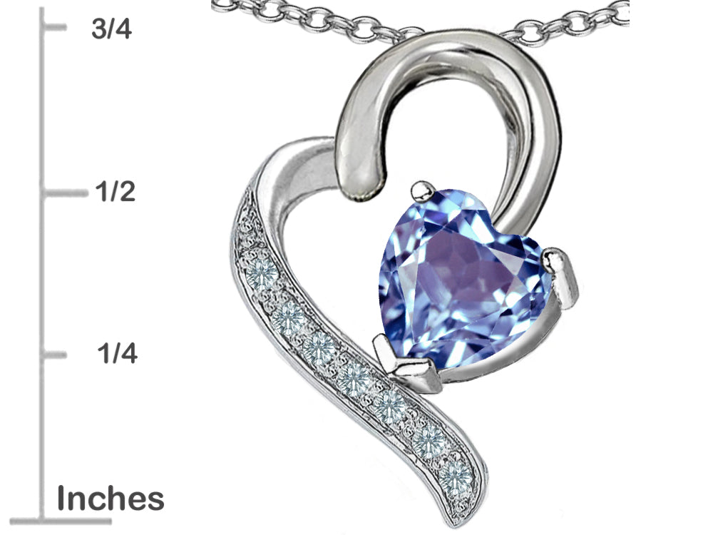Star K 7mm Heart Shape Simulated Aquamarine Heart Pendant Necklace