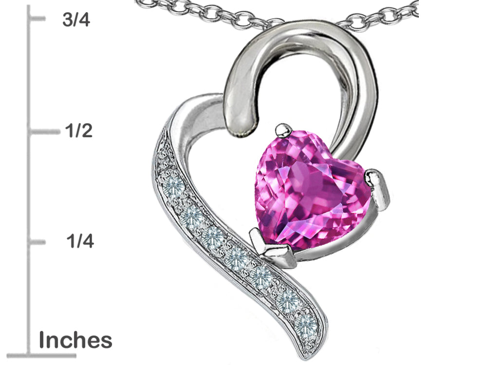 Star K 7mm Heart Shape Created Pink Sapphire Heart Pendant Necklace