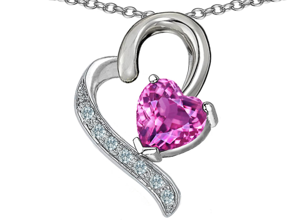 Star K 7mm Heart Shape Created Pink Sapphire Heart Pendant Necklace
