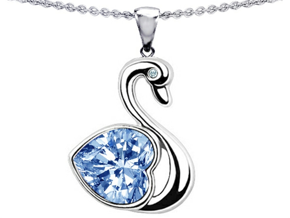 Star K Love Swan Pendant Necklace With 8mm Heart Shape Simulated Aquamarine