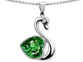 Star K Large Love Swan Pendant Necklace With 8mm Simulated Emerald.