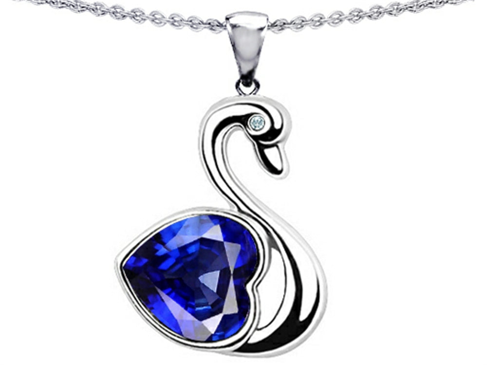 Star K Large Love Swan Pendant Necklace With 8mm Heart Shape Created Sapphire.