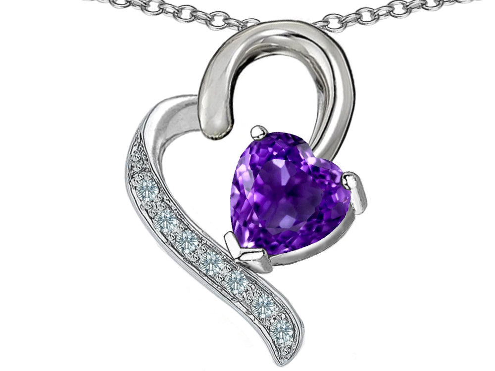 Star K 7mm Heart Shape Simulated Amethyst Pendant Necklace