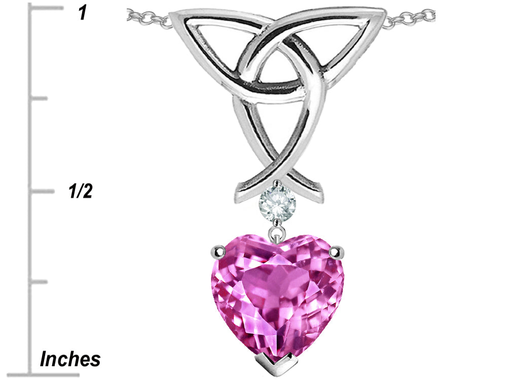Star K Love Knot Pendant Necklace with Heart Shape 8mm Created Pink Sapphire