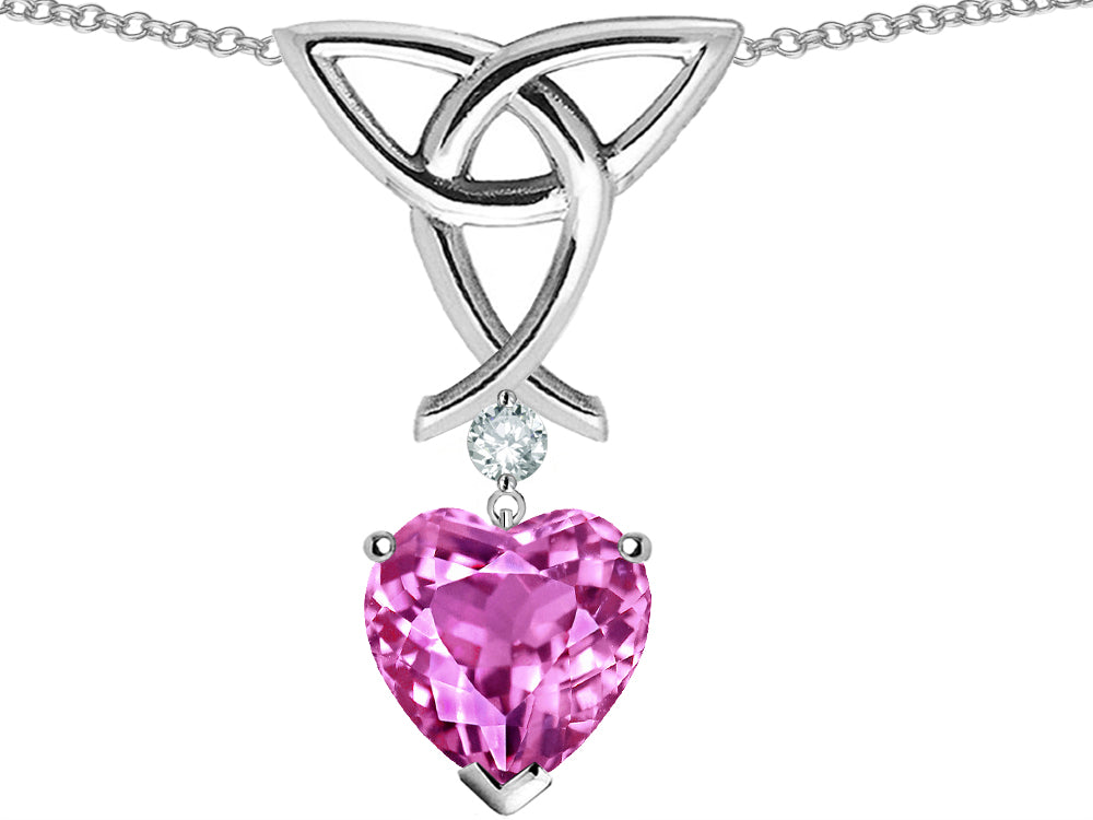 Star K Love Knot Pendant Necklace with Heart Shape 8mm Created Pink Sapphire