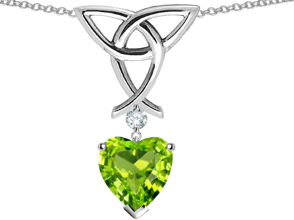 Star K Love Knot Pendant Necklace with Heart Shape Simulated Peridot