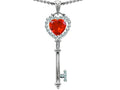Star K Key To My Heart Love Pendant Necklace With 7mm Heart Shape Simulated Mexican Fire Opal