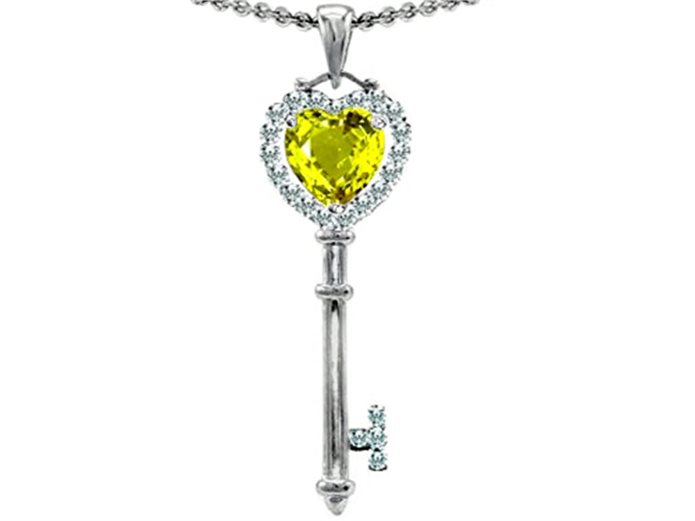Star K Key To My Heart Love Pendant Necklace With 7mm Heart Shape Simulated Yellow Sapphire