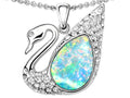 Star K .75inch Love Swan Pendant Necklace With Created Opal.