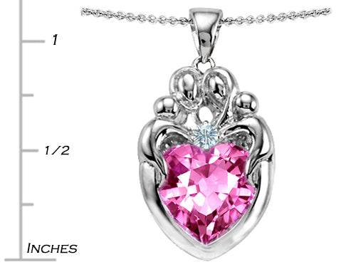 Star K Large Loving Mother Twin Family Pendant Necklace With 12mm Heart Created Pink Sapphire
