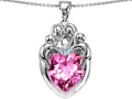 Star K Large Loving Mother Twin Family Pendant Necklace With 12mm Heart Created Pink Sapphire
