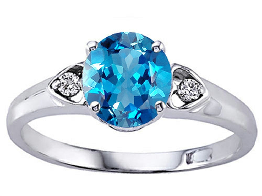 Tommaso Design Round Genuine Blue Topaz Engagement Ring