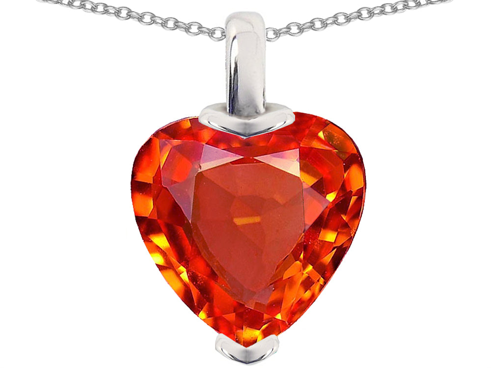 Star K 10mm Heart Shape Simulated Mexican Fire Opal Pendant Necklace