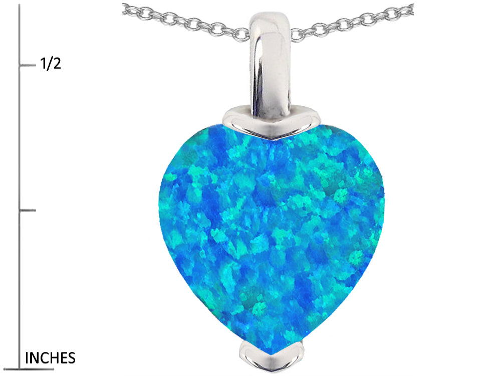 Star K 10mm Heart Shape Blue Created Opal Pendant Necklace