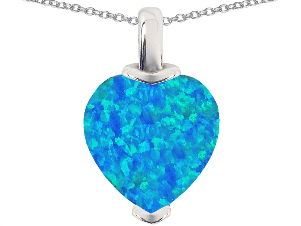 Star K 10mm Heart Shape Blue Created Opal Pendant Necklace