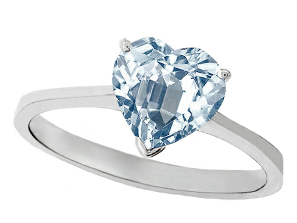 Tommaso Design Genuine Aquamarine Heart Shape 8mm Solitaire Engagement Ring
