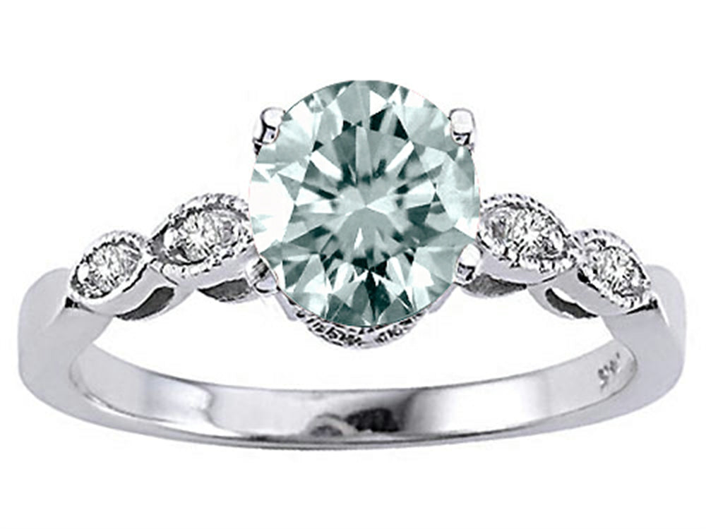 Tommaso Design Genuine Aquamarine Round 7mm s Solitaire Engagement Ring