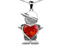 Star K Boy Holding 8mm Mother Heart October Birth Month Pendant Necklace with Simulated Mexican Fire Opal