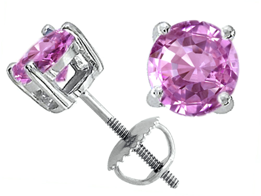 Tommaso Design™ Created Round Pink Sapphire Screw Back Earrings Studs