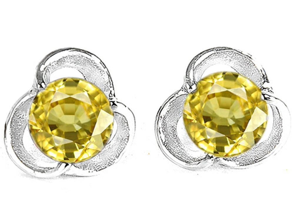 Star K Round 6mm Simulated Yellow Sapphire Flower Earrings Studs