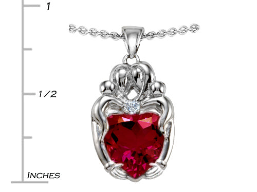Star K Loving Mother And Twins Family Pendant Necklace With 8mm Heart Shape Created Ruby