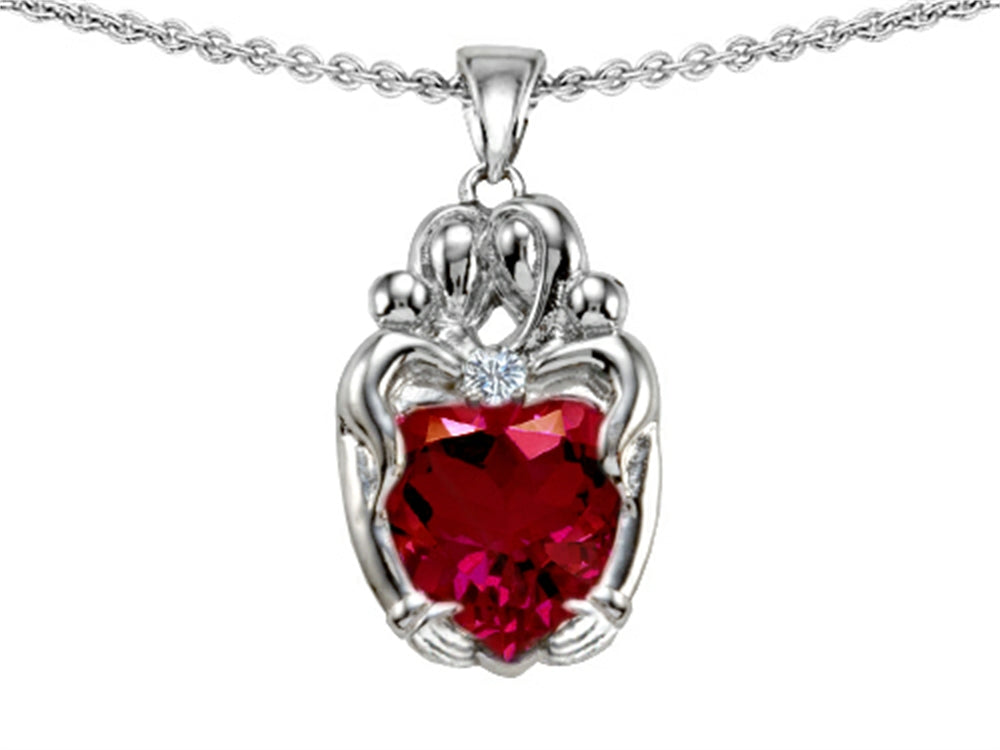 Star K Loving Mother And Twins Family Pendant Necklace With 8mm Heart Shape Created Ruby
